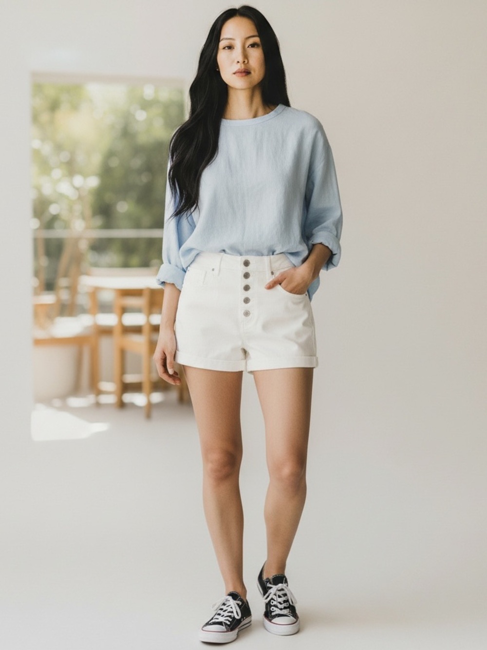 Garage Taille Ultra-Haute Ultra High Rise Cream Button Fly Shorts Size 7 NWT